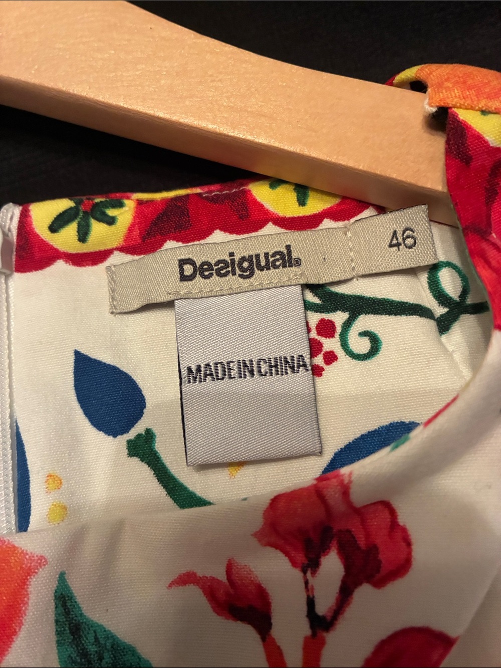 White Dress with Red and Blue Floral Print